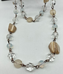 Handcrafted 29″ Beaded Necklace Copper-Tone wire links Crystals Opalite & Stone