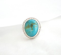 New Charles Albert 950 Fine Sterling Silver Kingman Turquoise Cable Ring