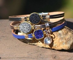 Metallic Colors Druzy Cuff Bracelet , Black, Grey , Blue , Magnetic Clasp