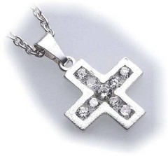 Cross Pendant Zirconia Genuine Silver 925 0 27/32in Partly Matted Unisex