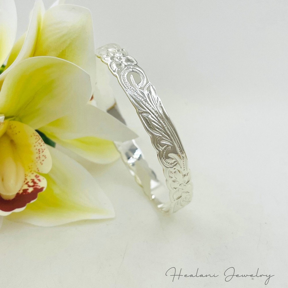 10mm Silver Traditional Hawaiian Heirloom Bangle Bracelet