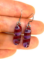 Red Purple Handmade Fused Dichroic Glass Jewelry Dangle Earrings Free Shipping