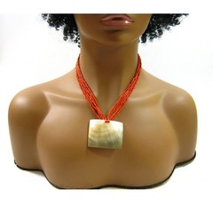 Glass Beaded Boho style Casual Necklace with Genuine Shell Pendant 16-18 inch
