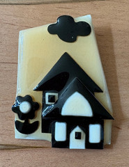 House Pins By Lucinda Resin Brooch – Neutral Black White Ivory Pinback Jewelry
