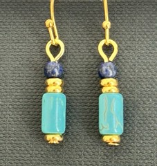 Little Gold, Blue Lapis and Turquoise Dangle Earrings.