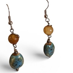 Unbranded Drop Earrings Womens OS Teal Amber Good Ceramic Stone Boho Artisanal