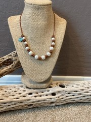 On Sale! Freshwater Pearls With Chocolate Brown Leather Patina Star Necklace