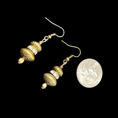 Antiqued Brass EARRINGS Rhinestone Pierced 1.75 in Dangle Drop