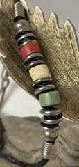 Vtg Artisan Fine Silver Beaded Bracelet 8” Red Ivory Green Stone Hook Clasp