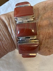 mexican 925 silver folkart handmade red jasper cabochon link bracelet