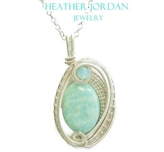 Sea Green Amazonite Pendant: Sterling Silver Wire-Wrapped Jewelry with Austrian