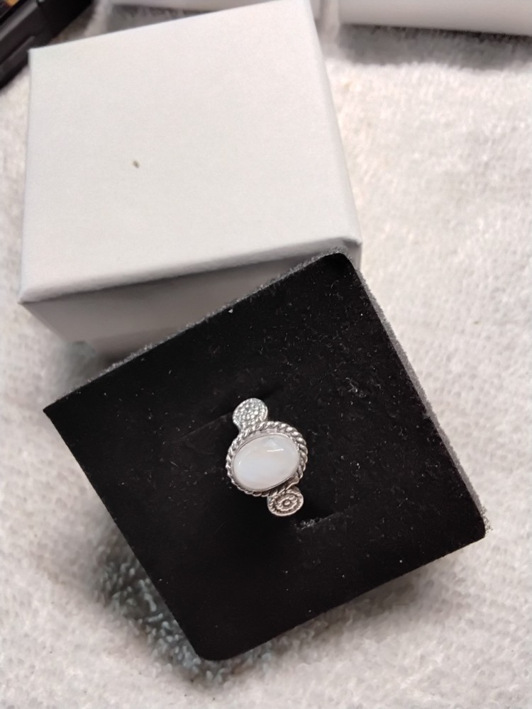 Rainbow Moonstone Ring. Set In Tarnish-Resistant Rhodium Plate. Size 5.25