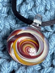 Spiral Swirl Art Glass Pendant Necklace Black Cord Spring Ring Clasp