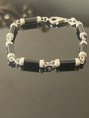 Black Onyx Gemstone Bracelet Set In 925 Sterling Silver 7”