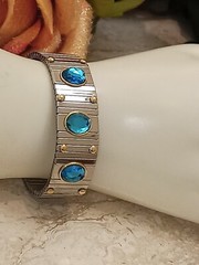 9ct London Blue Topaz Ring & Bracelet Silver 19mm Handmde Statement Jewelry Gift