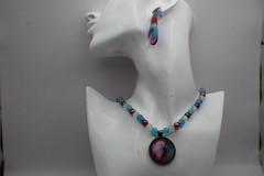 Red White And Blue Resin Jewelry Set With Large Abstract Pendant