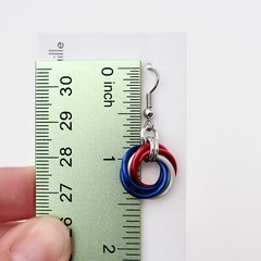 Red, white and blue chainmail love knot earrings, American patriotic jewelry