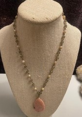 Peach moonstone necklace faceted peridot cats eye hand made beaded Boho Cottage