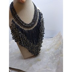 Handmade Beaded Bib Collar Choker Necklace Seed Bead Multi-Strand Statement