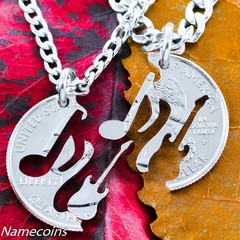 Music Jewelry Electric Guitar and Musical Note Relationship Necklaces, Handmade