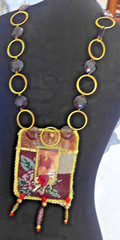Handmade Crocheted art Necklace Cotton Fabric embroidered crocheted+ Beads