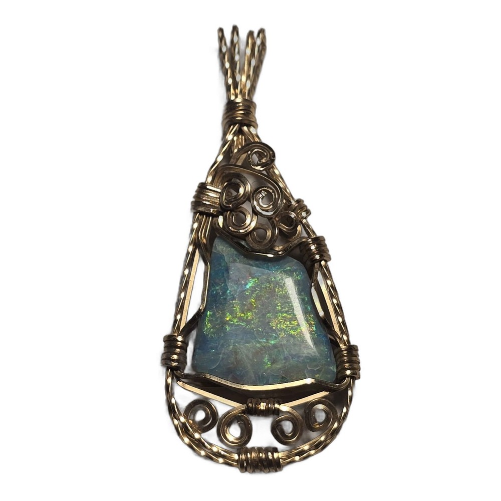 Wire-Wrapped Natural Opal Pendant in Gold-Tone Setting JB