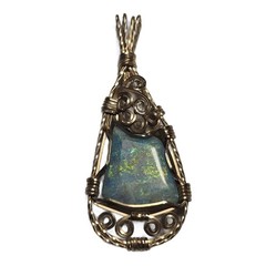 Wire-Wrapped Natural Opal Pendant in Gold-Tone Setting JB