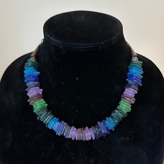 Handmade Sea Glass Bead Necklace Blue Green Purple Matte Disk 18 Inch Adjustable