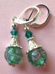 teal green LAMPWORK LIGHT WEIGHT DROP earring SP LEVERBACK handcrafted XLW