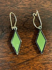 A Vintage Pair of Green Rhombus Dangle Earrings 1″ in length with wire loop