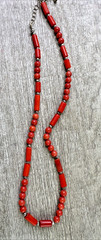 Artisan Made In Montana Red Coral & Silvertone Necklace 18″
