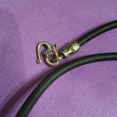 Hand Made Black Cord Choker Necklace w Beautiful Oval Green Gold & Brown Pendant
