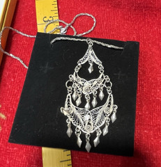 Vintage Sterling Silver N950 3-Tier Filigree Pendant 3 1/4″ T & 20″ 925 Chain