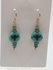 Dangle Earrings Czech Glass Brass GF Hooks Bee Coin Boho USA