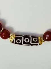 Genuine Carnelian 10mm Faceted Beaded Necklace w/ Tibetan Dzi Center Bead