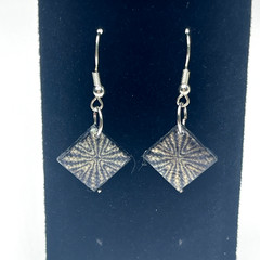 Earrings: 1.75in Handmade Multicolor Wooden Decoupage Dangle Drop