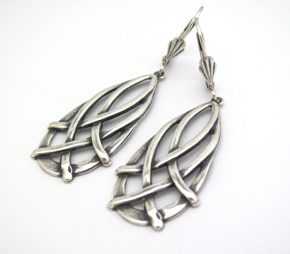 Celtic Knot Earrings Long Antiqued Silver Plt Birthday Anniversary Party Prom