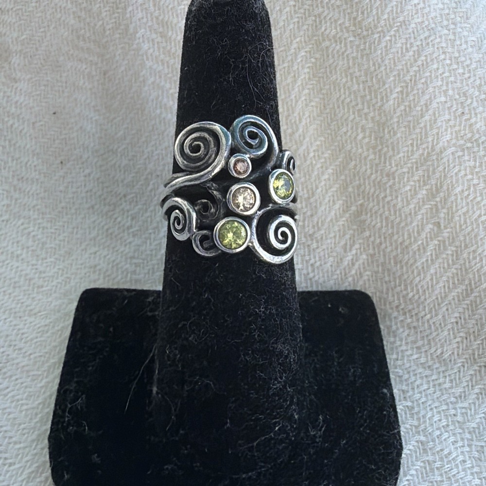 Brighton 925 Sterling Silver autumn wind Ring Sim stones Sz 7 retired
