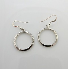 Southwestern Sterling Silver Handmade Textured Hoop Circle Dangle Earrings