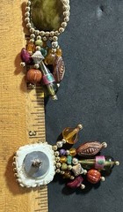 Handmade Shades Of Green Acrylic Stitched & Beaded Stud Earrings 2.25 Inches