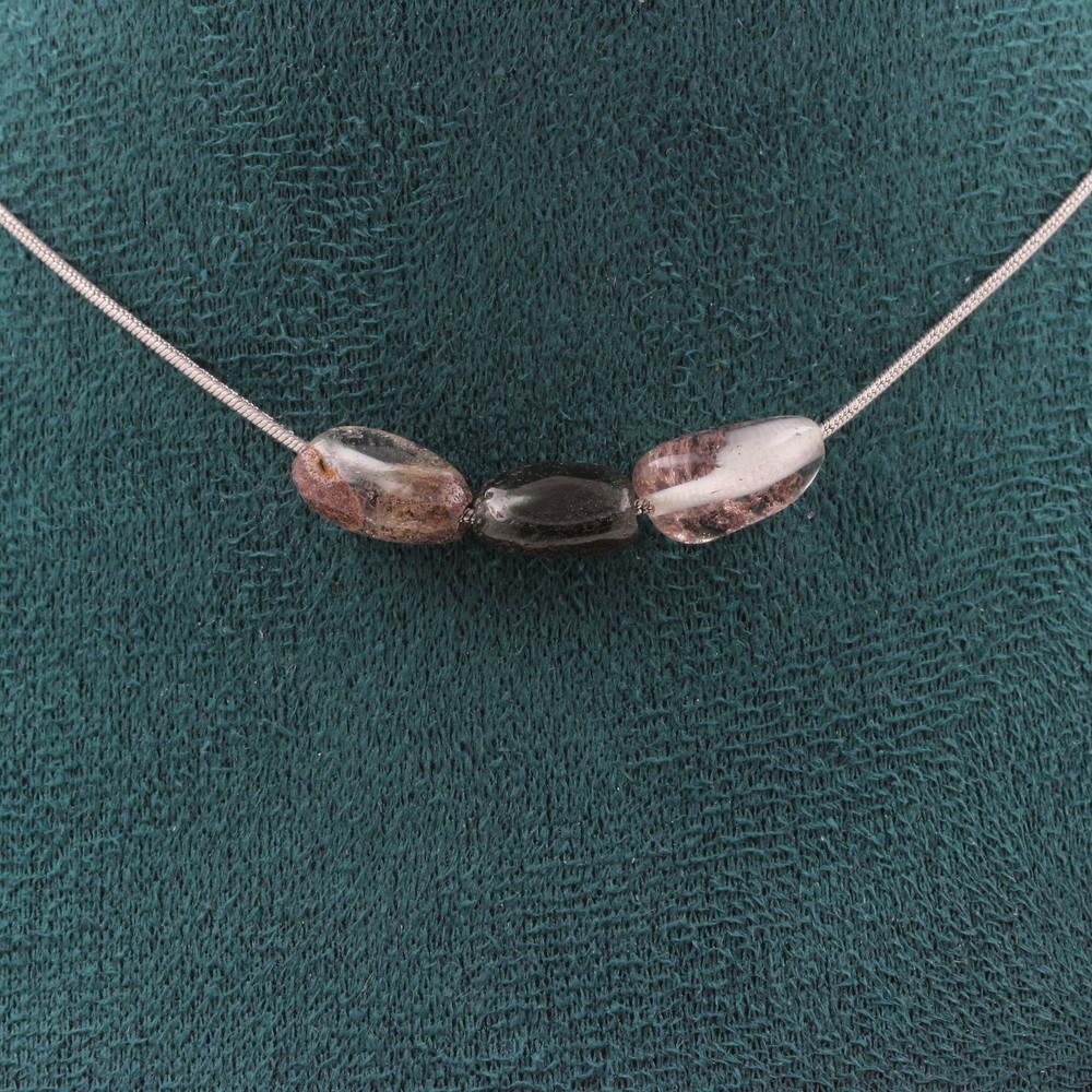 Necklace 3 Green Phantom Quartz Pearls From Brazil Steel Chain Women’s Necklace