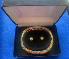 Two-Tones Bangle Bracelet with matching earrings set 3 3/8×2 In. Dial.
