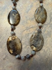 2 Chunky Natural Gemstones Necklaces Large Oval, And Small Round Stones ￼