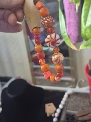 Handcrafted Beaded Orange Red White Stretch Bracelet Round Beads Unisex Adults