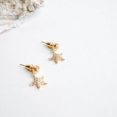 Gold Starfish Charm Drop Earrings, Coastal Jewelry, Gift for Her