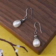Sterling silver handmade earrings, 925 studs with pearl drops