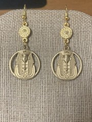*NEW LISTING*HANDCRAFTED EGYPTIAN REVIVAL GOLDEN PHARAOH COIN DROP EARRINGS-NEW