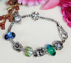 TROLLBEADS Denmark Lace Flower Sterling Silver Foxtail Bracelet~ 7-1/2″ Retired