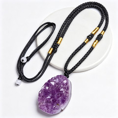 Natural Amethyst Cluster Pendant Necklace Healing Adjustable Cord