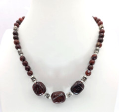 Red Jasper Beaded Statement Necklace Silver Tone Toggle Clasp Bib Necklace